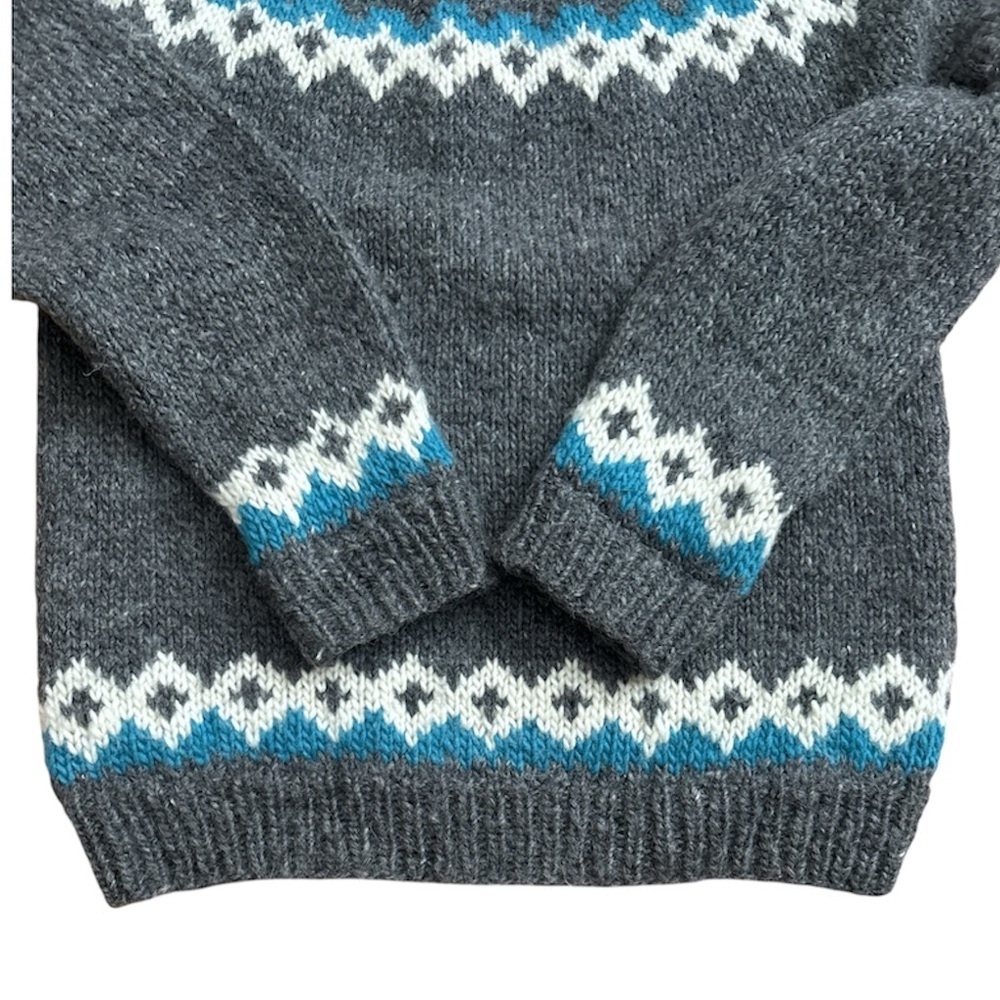 Handmade Icelandic/Lopapeysa Style Wool Sweater (Large) Grey Teal Chunky Knit - Picture 6 of 9